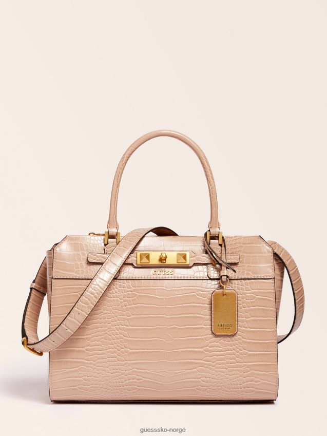 Guess beige raffie håndveske med krokodilletrykk beige unisex F0LJ805374