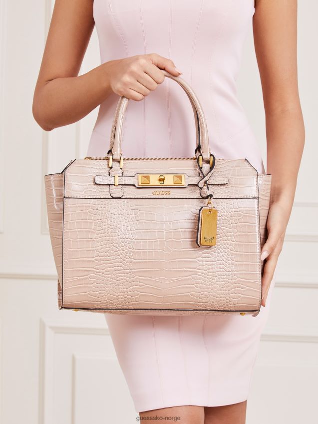 Guess beige raffie håndveske med krokodilletrykk beige unisex F0LJ805374