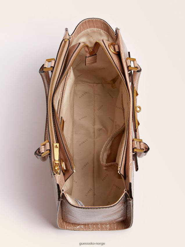 Guess beige raffie håndveske med krokodilletrykk beige unisex F0LJ805374