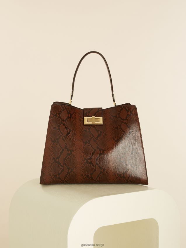 Guess brun monia python-trykk lærveske brun unisex F0LJ8010186