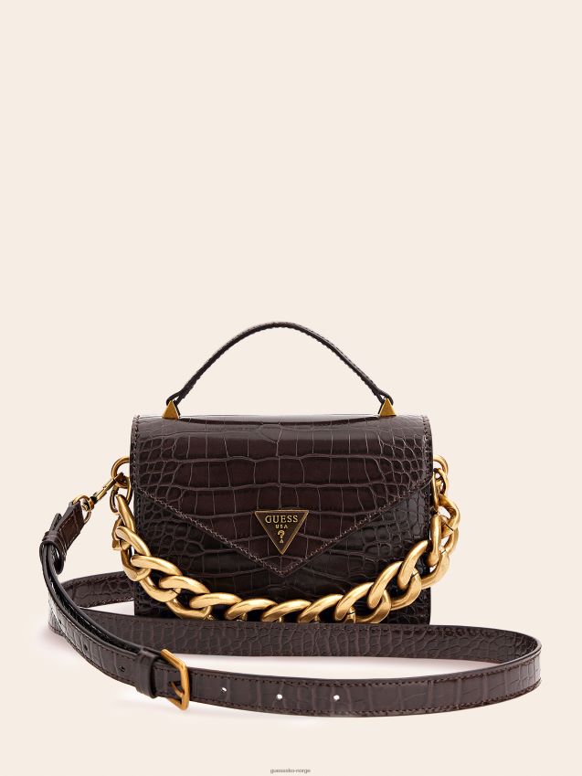 Guess brun retro veske med krokodilletrykk brun unisex F0LJ805225