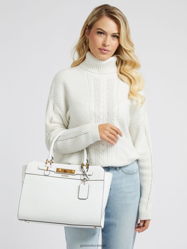 Guess hvit raffie håndveske med krokodilletrykk hvit unisex F0LJ805362