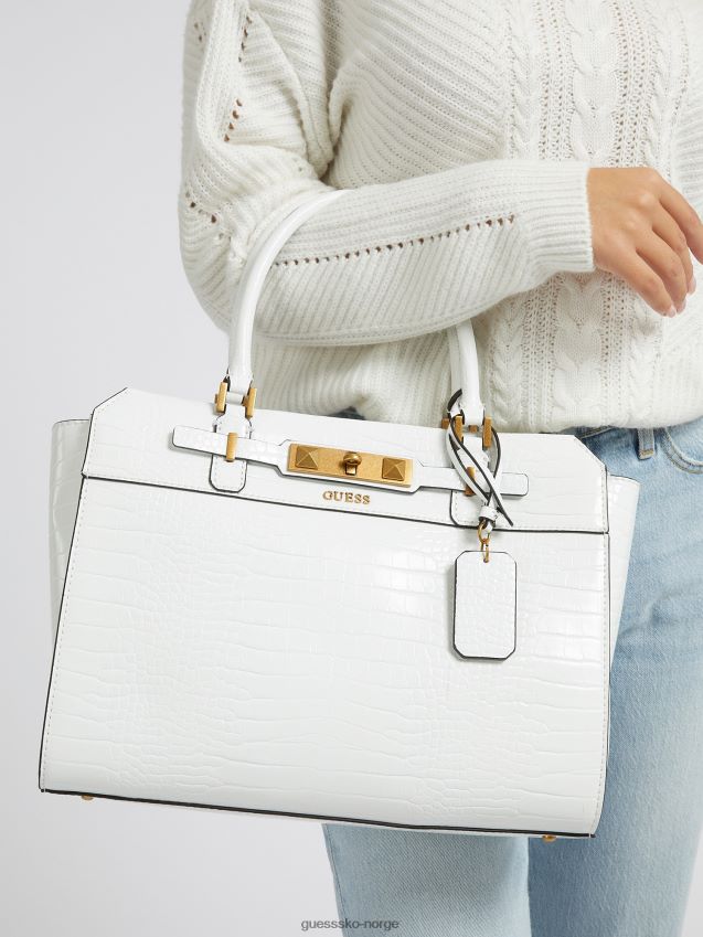 Guess hvit raffie håndveske med krokodilletrykk hvit unisex F0LJ805362