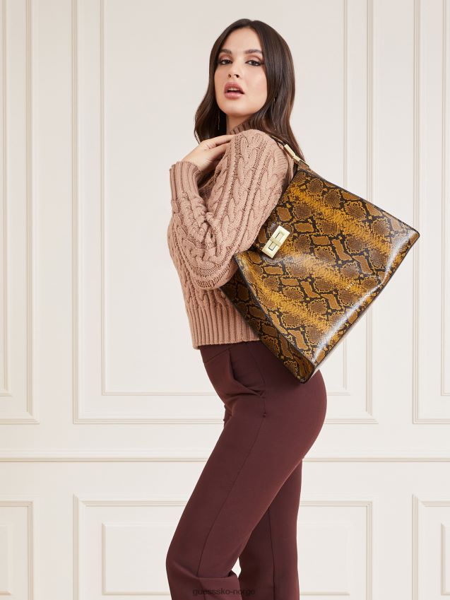 Guess monia håndveske i ekte skinn gul gul unisex F0LJ804991