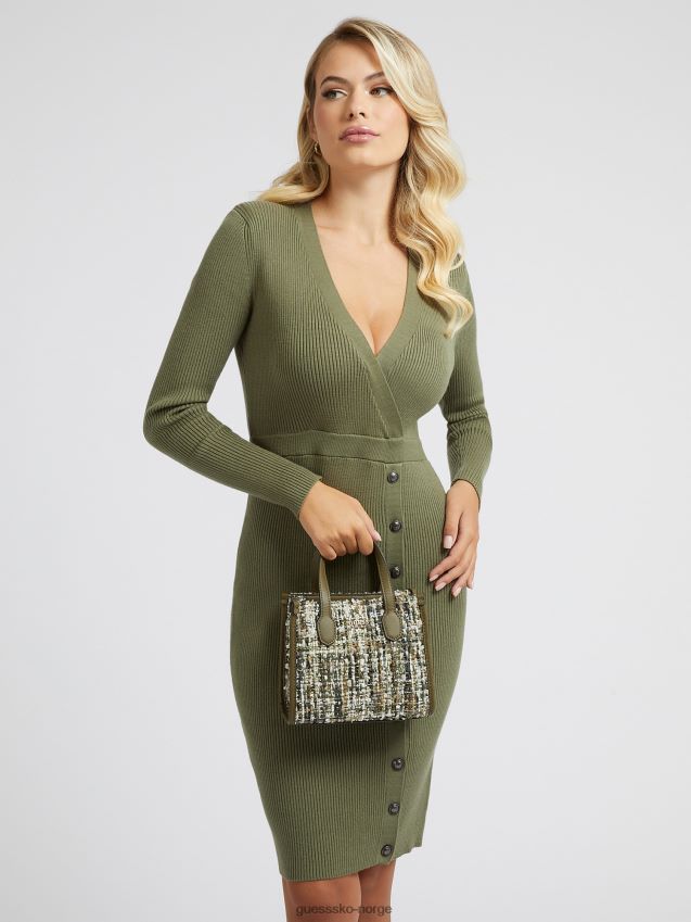 Guess silvana tweed mini håndveske grønn grønn unisex F0LJ803903