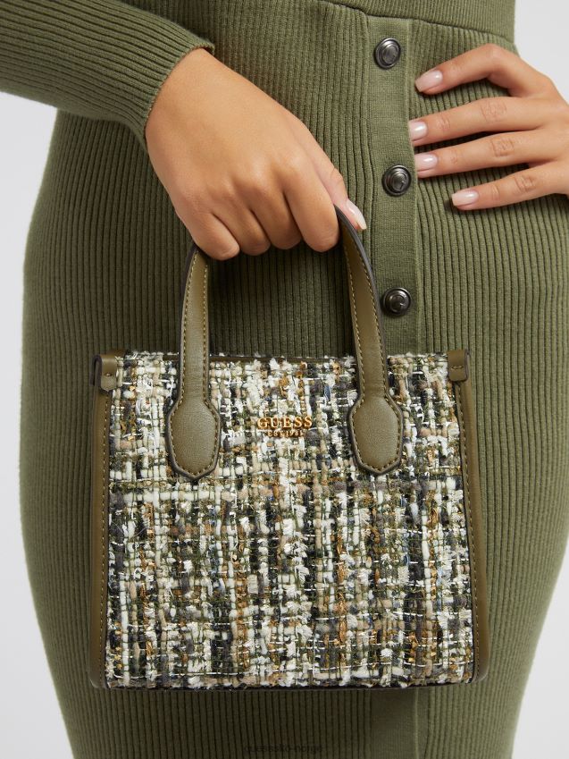 Guess silvana tweed mini håndveske grønn grønn unisex F0LJ803903