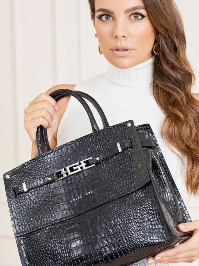 Guess svart megan luxe håndveske i ekte skinn svart unisex F0LJ805090