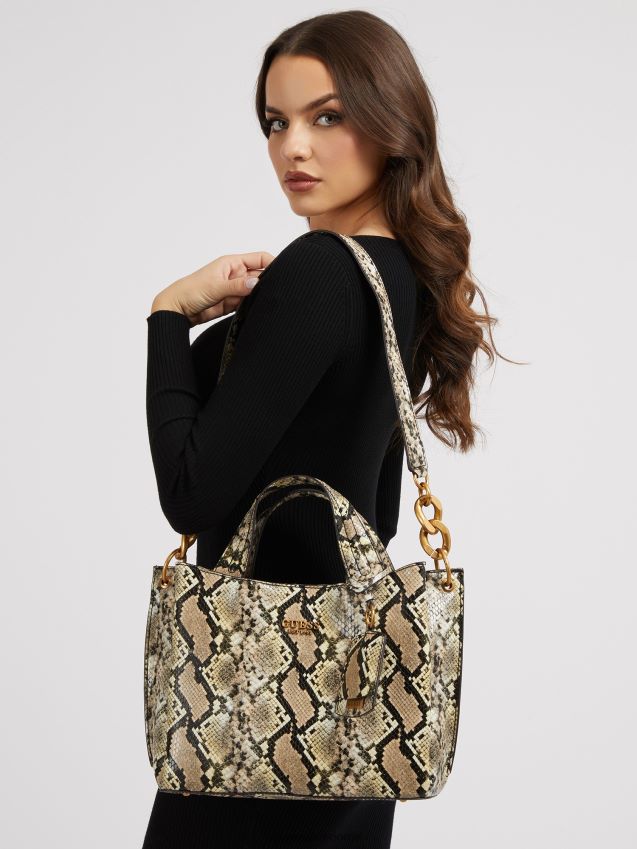 Guess zed python-print håndveske multi beige multi beige unisex F0LJ805299