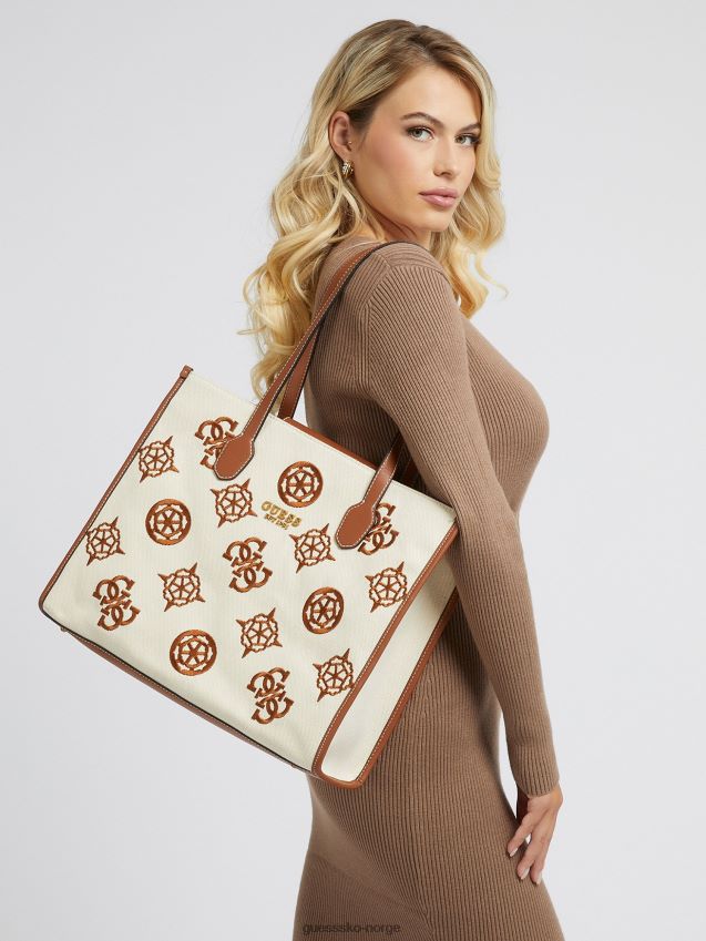 Guess silvana brodert logo shopper brun brun unisex F0LJ804955