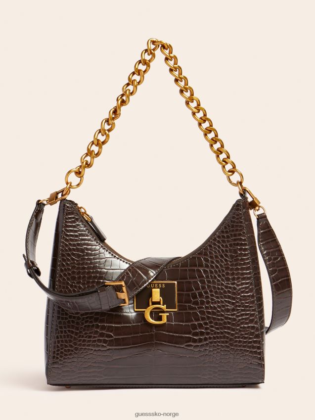 Guess brun stephi krokodilletrykk hobo brun unisex F0LJ805052