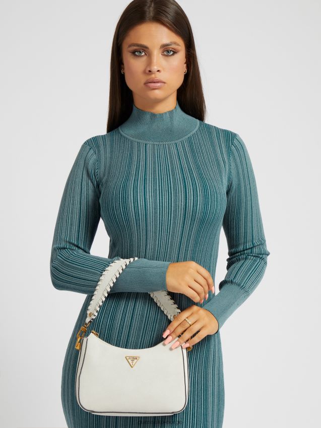 Guess hvit kaoma mini skulderveske i semsket skinn hvit unisex F0LJ803257