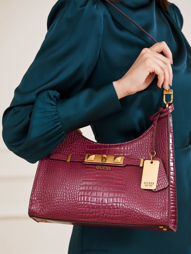 Guess lilla raffie skulderveske med krokodilletrykk lilla unisex F0LJ806305