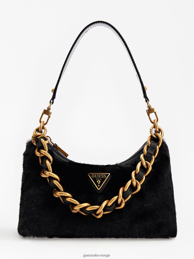 Guess sort morada skulderveske i fuskepels svart unisex F0LJ805048