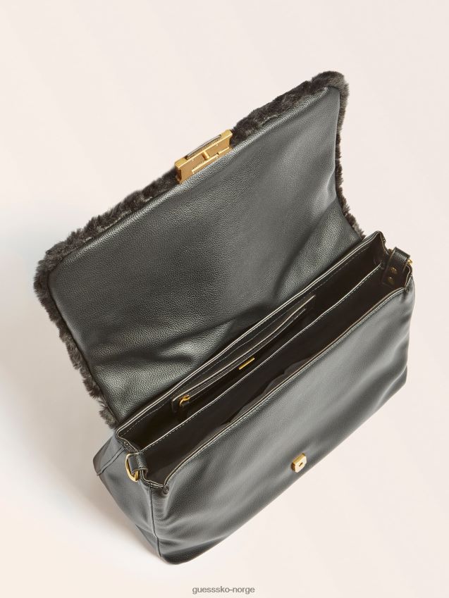 Guess svart helma skulderveske i fuskepels svart unisex F0LJ805358