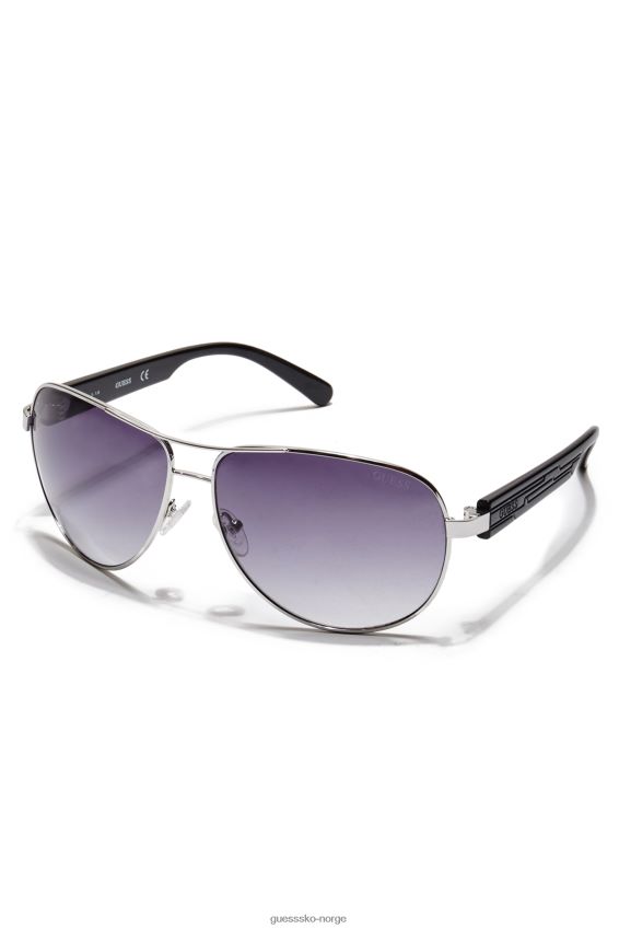 Guess Aviator solbriller med teksturert arm hvit/sølv wht/sølv unisex F0LJ808821