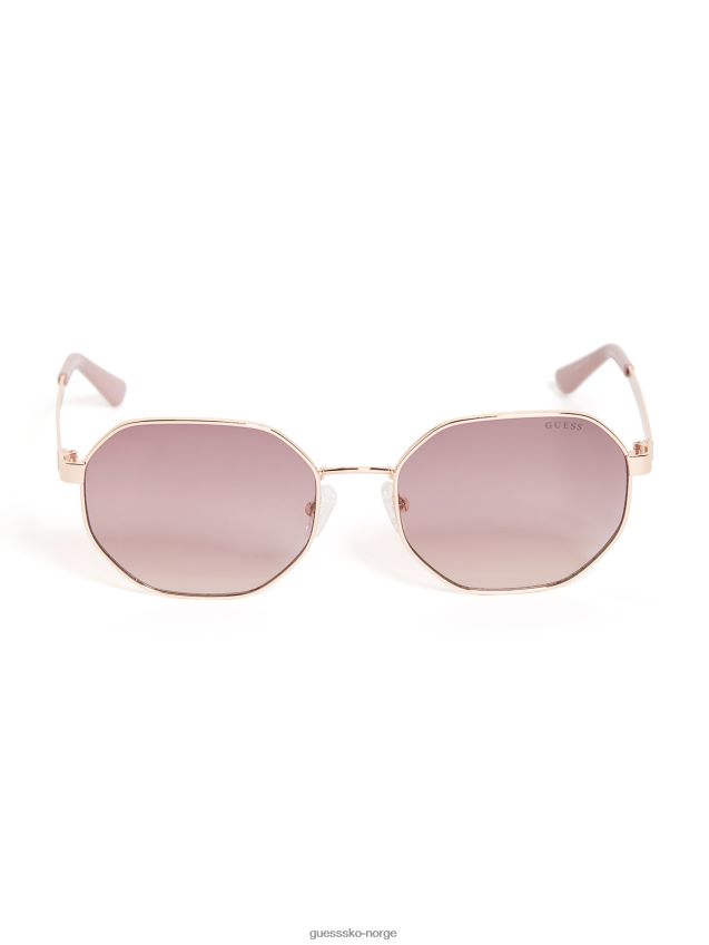 Guess skinnende roségull avrundede geometriske metallsolbriller skinnende rosa gull unisex F0LJ807632