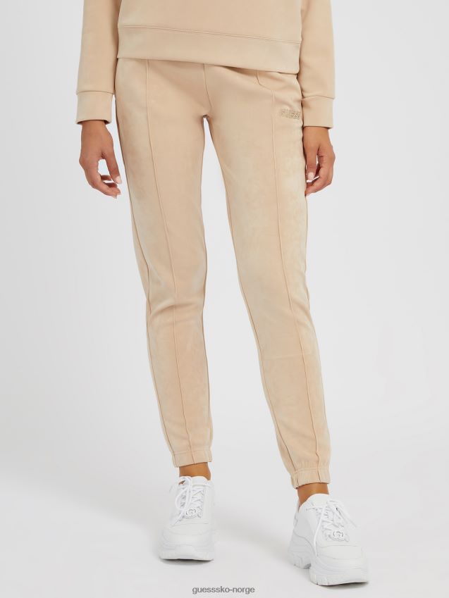 Guess beige joggebukse i imitert semsket skinn beige unisex F0LJ804911