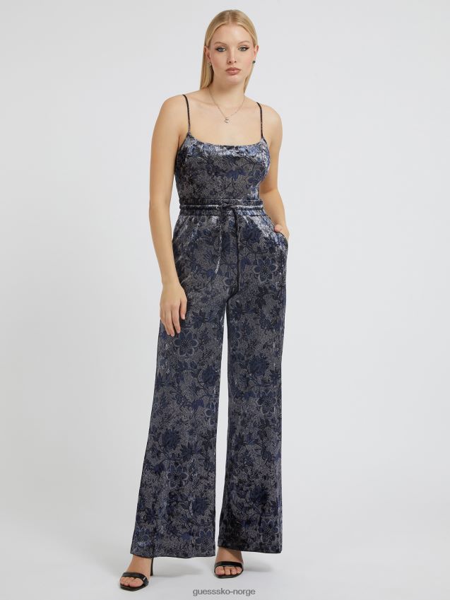 Guess floral fantasy fløyel bukse med brede ben blomsterfantasi unisex F0LJ803565