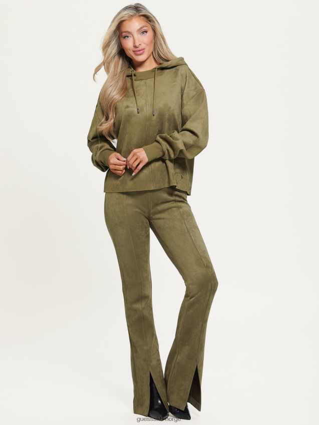 Guess grønn flare bukser i imitert semsket skinn grønn unisex F0LJ803009