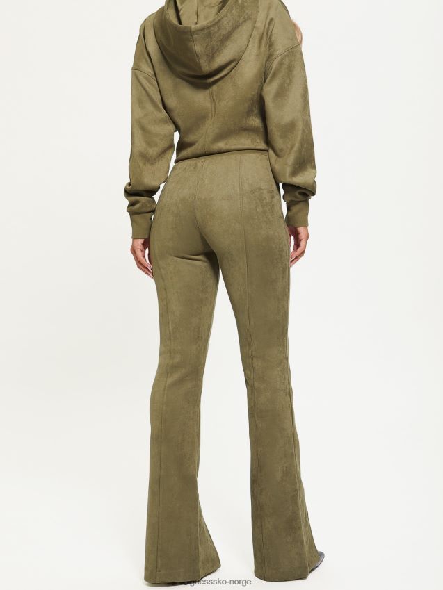 Guess grønn flare bukser i imitert semsket skinn grønn unisex F0LJ803009