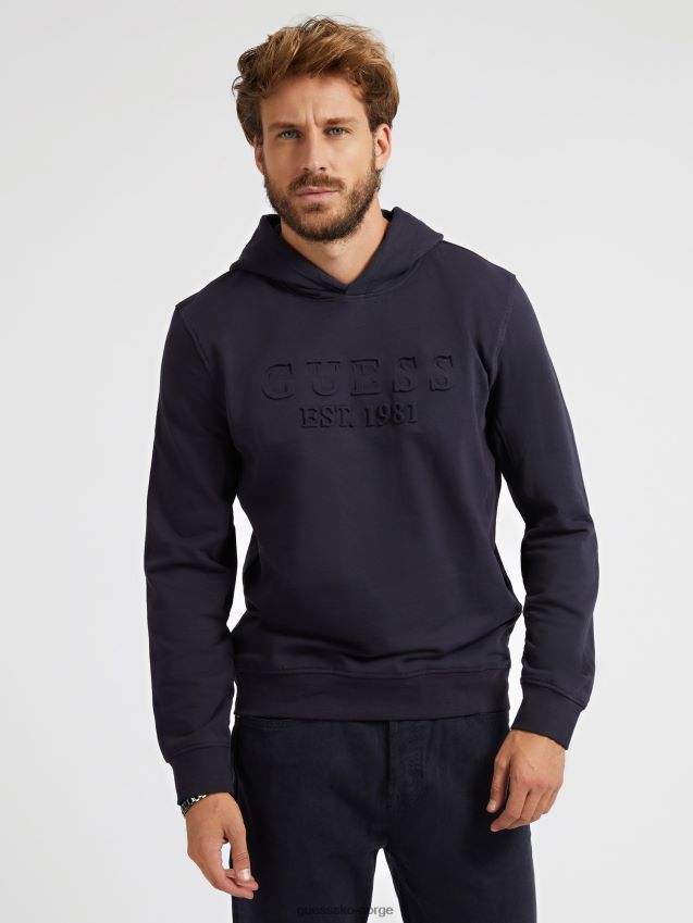 Guess blå genser med preget logo foran blå unisex F0LJ80287