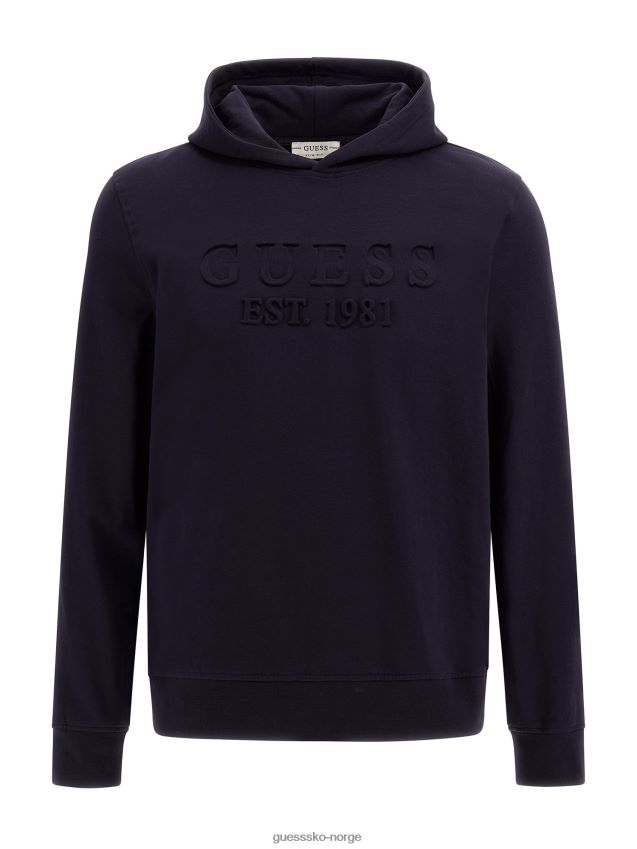 Guess blå genser med preget logo foran blå unisex F0LJ80287