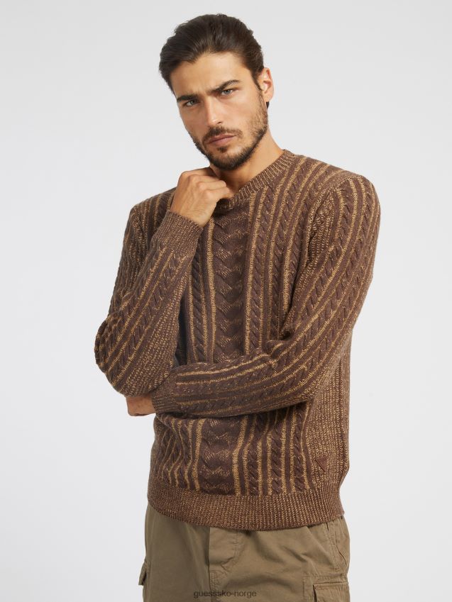 Guess brun ullblanding kabelstrikket genser brun unisex F0LJ80187