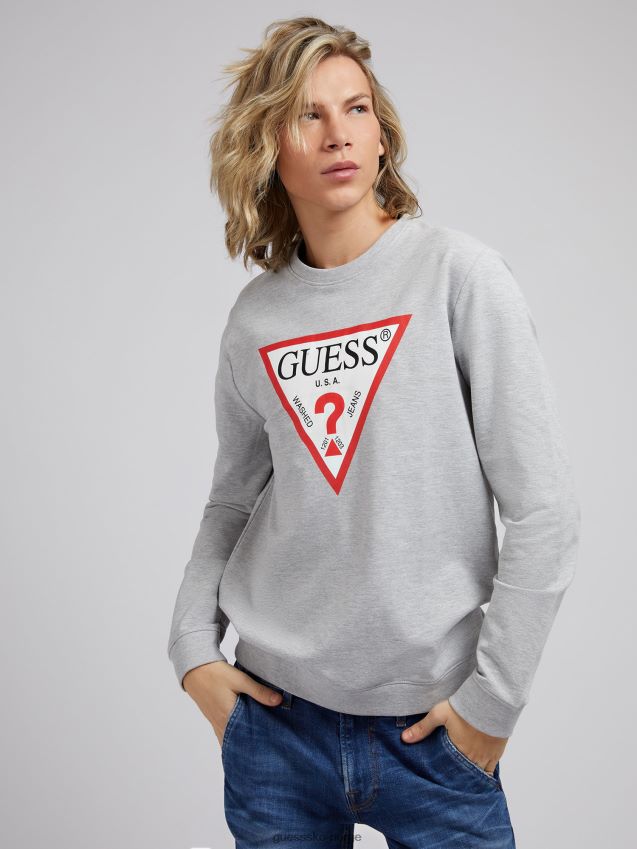 Guess grå genser med flere trekantede logoer grå multi unisex F0LJ8085