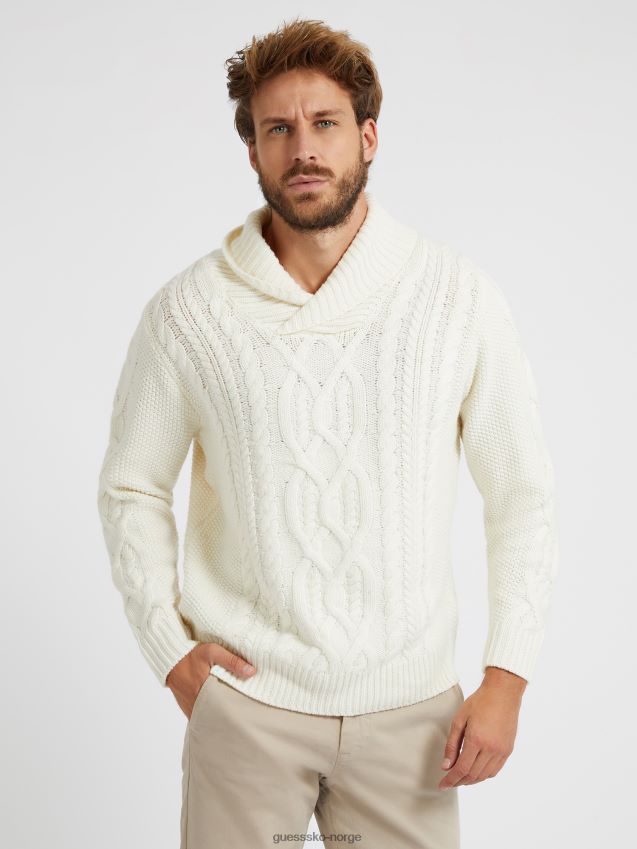 Guess kabelstrikket genser i hvit ullblanding hvit unisex F0LJ80384