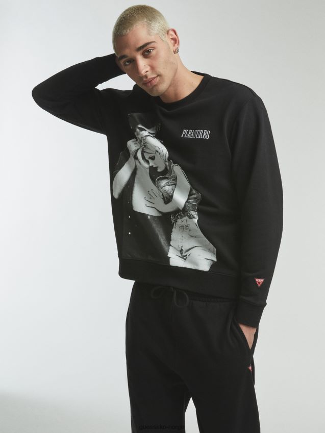 Guess plassert print sweatshirt sort multi svart multi unisex F0LJ801176