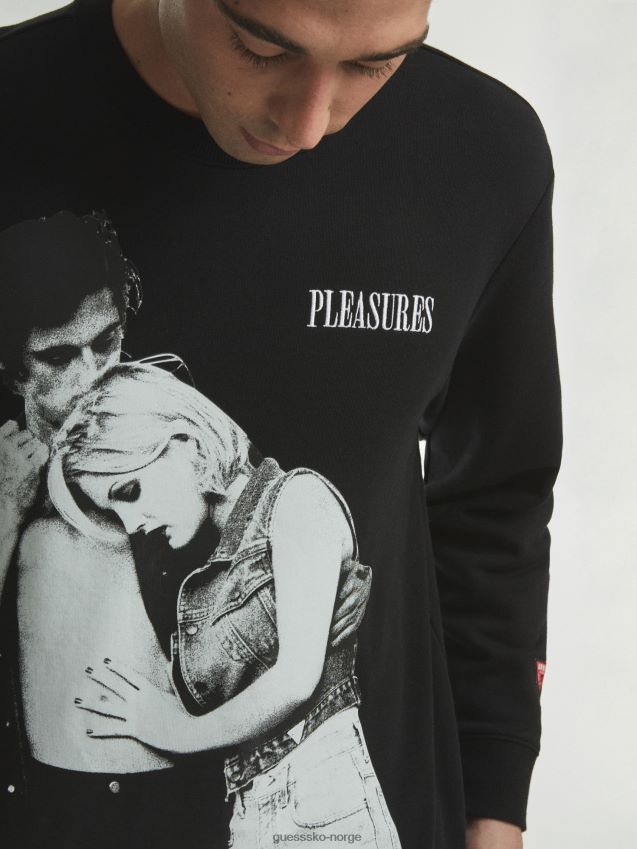 Guess plassert print sweatshirt sort multi svart multi unisex F0LJ801176