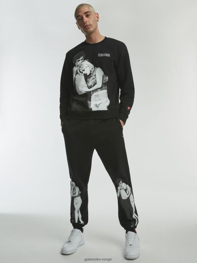 Guess plassert print sweatshirt sort multi svart multi unisex F0LJ801176