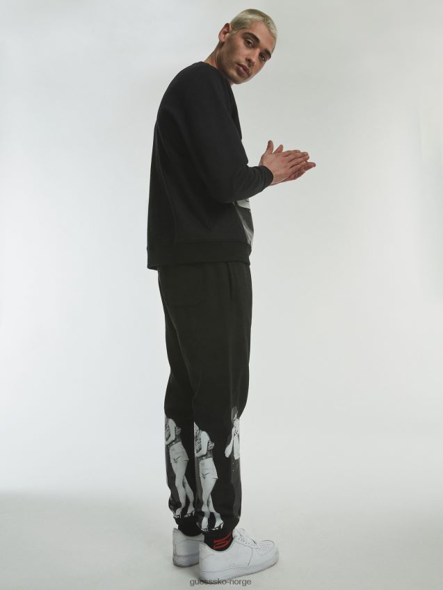 Guess plassert print sweatshirt sort multi svart multi unisex F0LJ801176