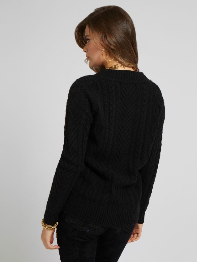 Guess sort kabelstrikket ullblandingsgenser svart unisex F0LJ802660