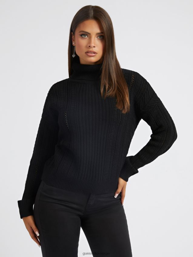 Guess sort kabelstrikket ullblandingsgenser svart unisex F0LJ802711