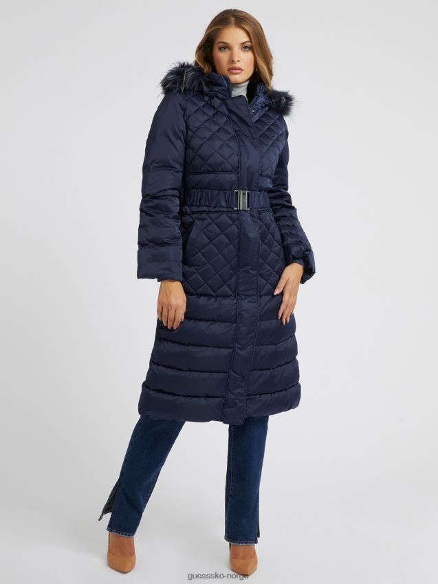 Guess blå ekte dun lang puffer blå unisex F0LJ802824