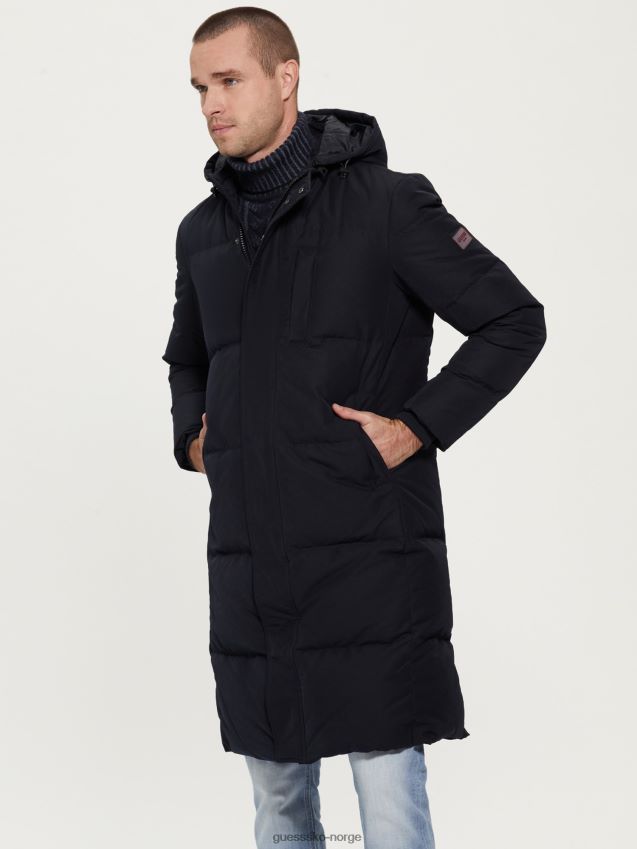 Guess blå ekte dun lang puffer blå unisex F0LJ8064
