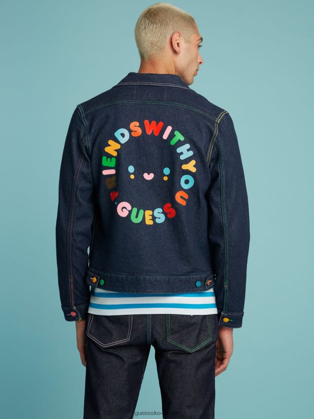 Guess denimjakke med blått trykk blå unisex F0LJ801393