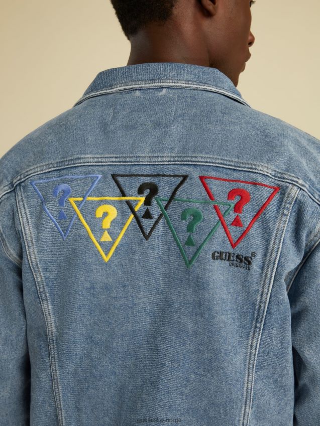 Guess lyseblå denimjakke med flere farger med logo lyse blå unisex F0LJ801238