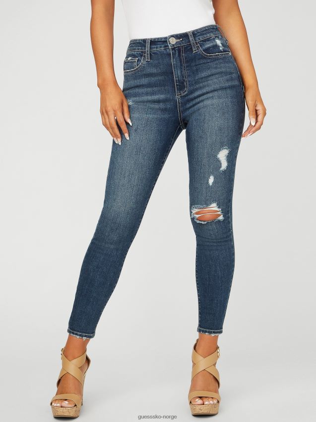 Guess dark destroy wash eco simmone skinny jeans med høy stige mørk ødelegge vask unisex F0LJ806873