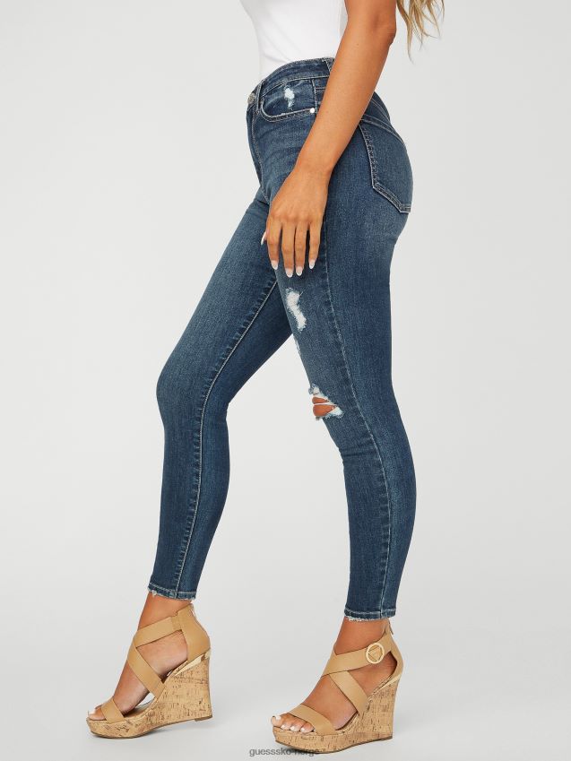Guess dark destroy wash eco simmone skinny jeans med høy stige mørk ødelegge vask unisex F0LJ806873