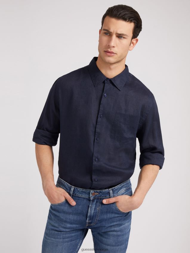 Guess blå linskjorte blå unisex F0LJ80244