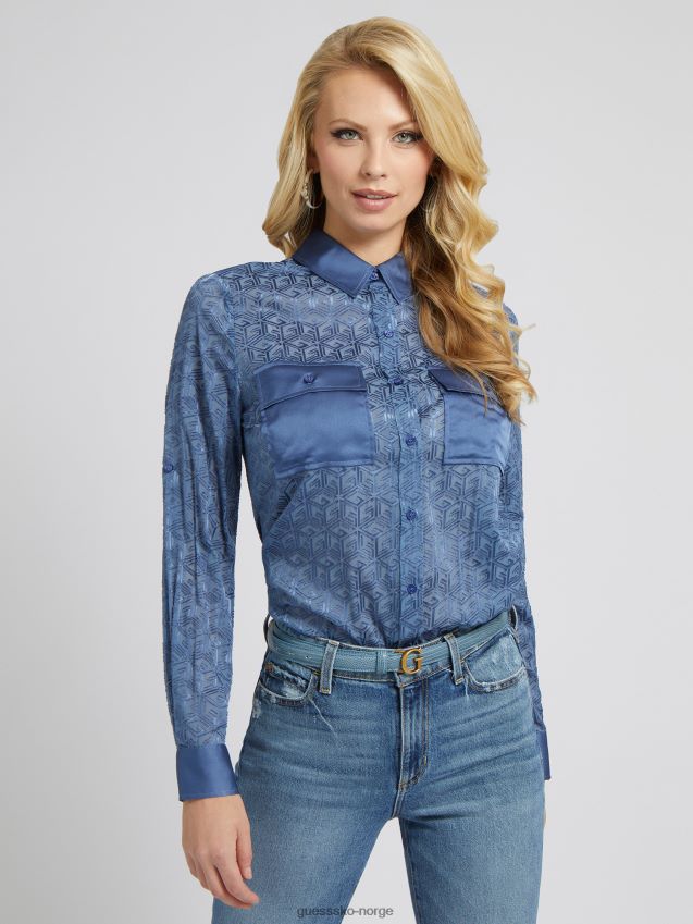 Guess lyseblå skjorte med g-kubetrykk lyse blå unisex F0LJ802796