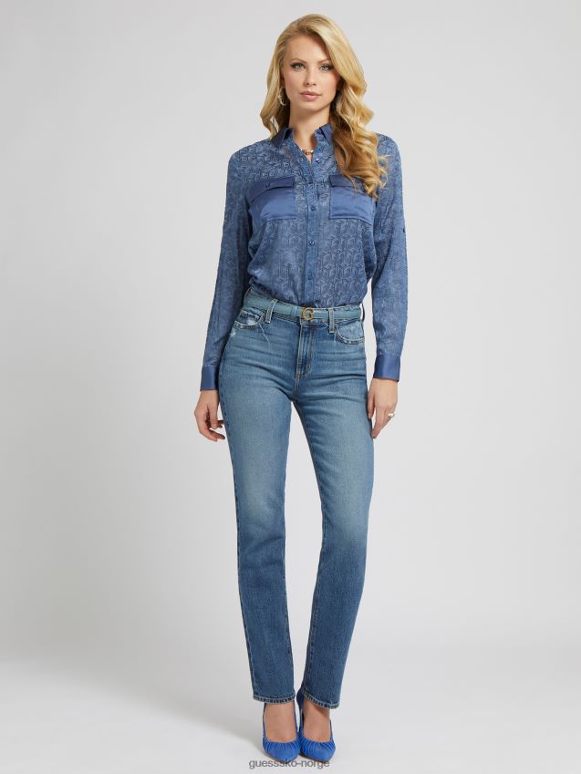 Guess lyseblå skjorte med g-kubetrykk lyse blå unisex F0LJ802796