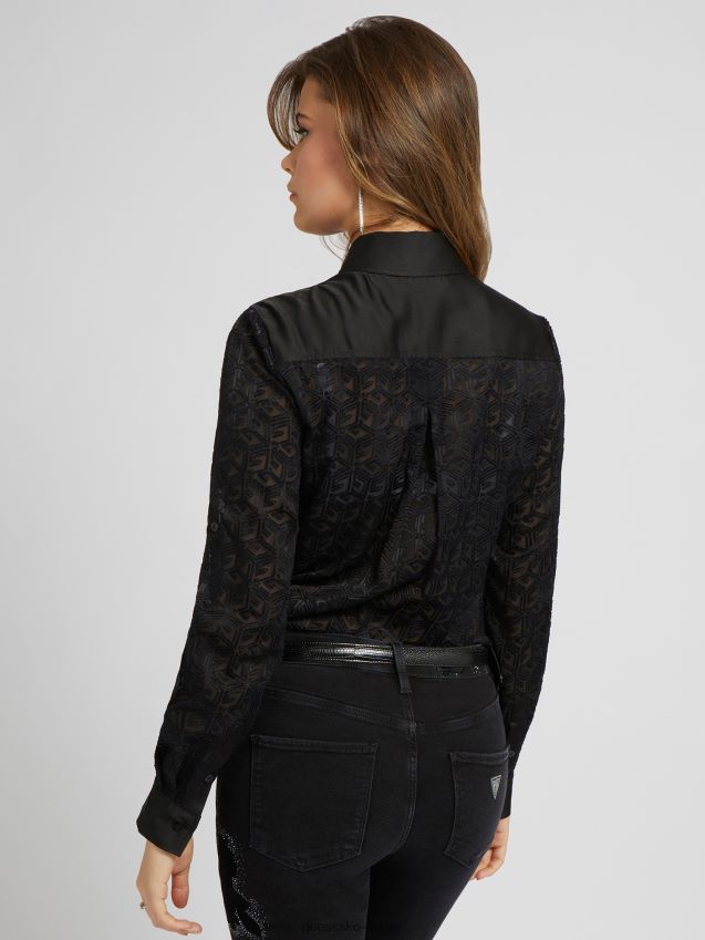 Guess svart skjorte med g-kubetrykk svart unisex F0LJ802747