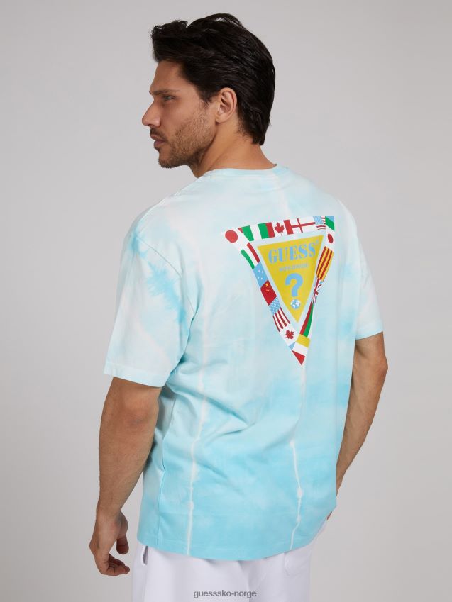 Guess blå multi tie-dye flagg logo t-skjorte blå multi unisex F0LJ801048