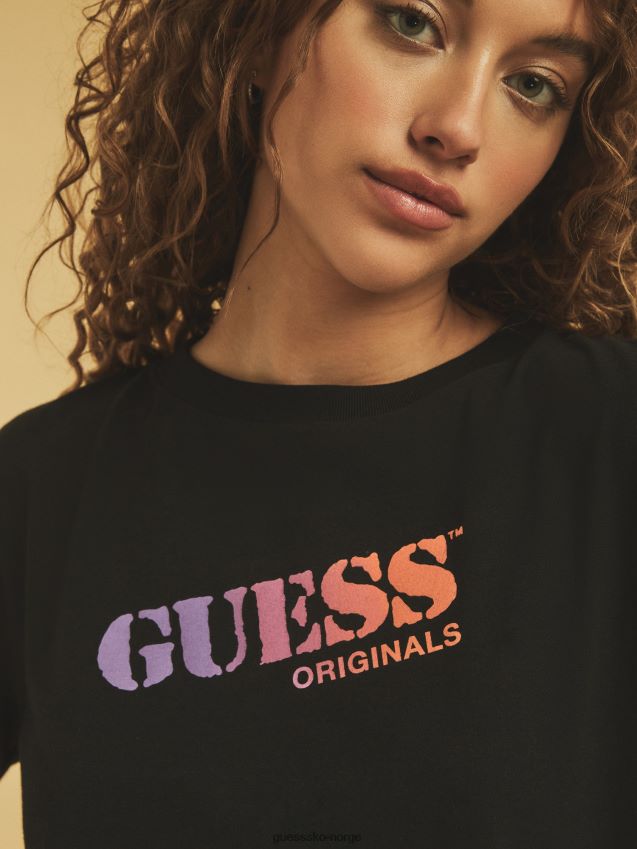 Guess crop t-skjorte logo svart svart unisex F0LJ805783