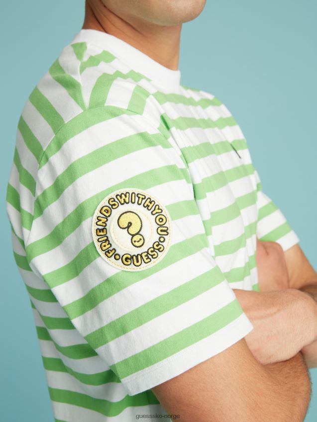 Guess grønn flerstripet t-skjorte grønn multi unisex F0LJ801345