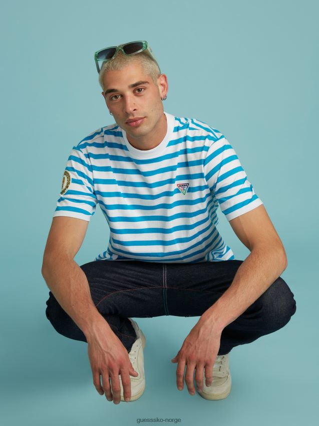 Guess nyanser av blå stripete t-skjorte nyanser av blått unisex F0LJ801054