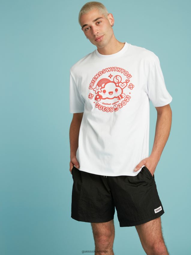 Guess plassert print t-skjorte hvit hvit unisex F0LJ801364